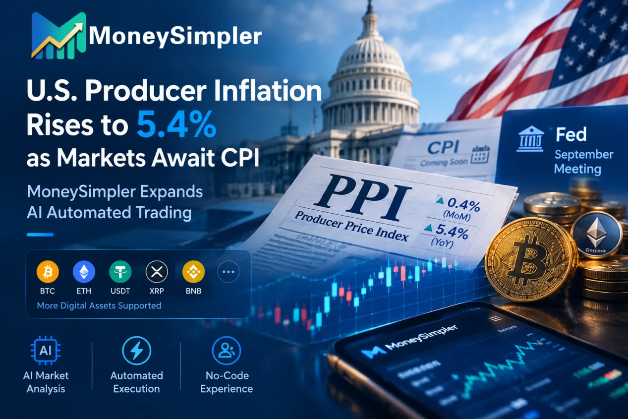 U.S. Wholesale Inflation Hits 5.4% as Markets Await CPI, MoneySimpler Expands AI Automated Trading