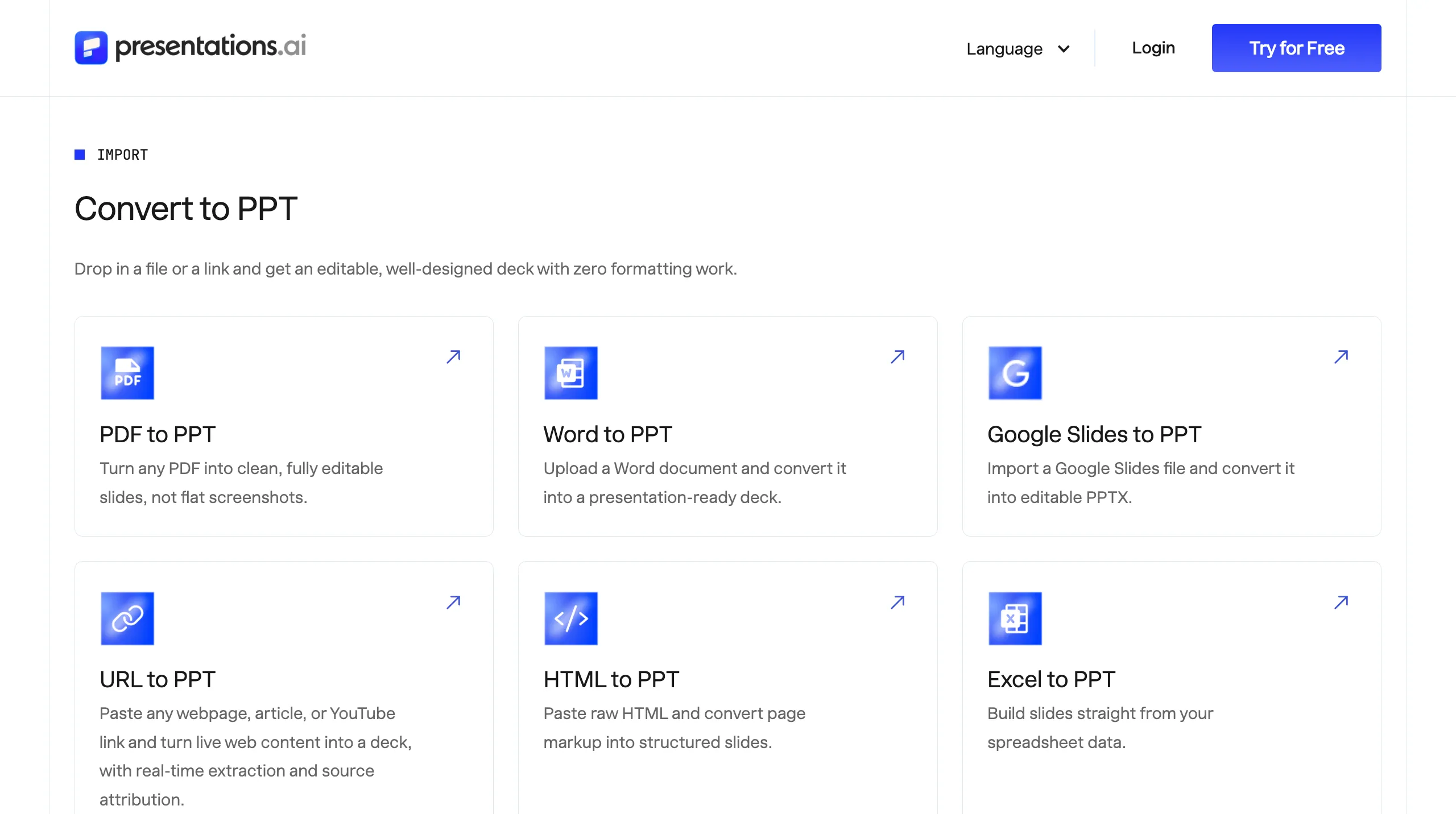 Gamma AI and Beautiful.ai Alternative Presentations.AI Launches 13 Free AI PowerPoint Tools That Convert PDFs, Word Files, Excel Spreadsheets, Notion Pages and Webpages Into Branded, Editable Slide Decks