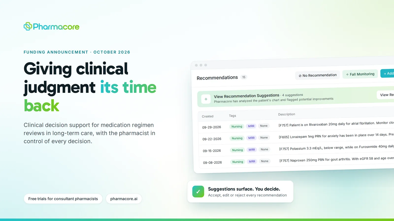 Pharmacore secures funding to improve medication regimen reviews in long-term care